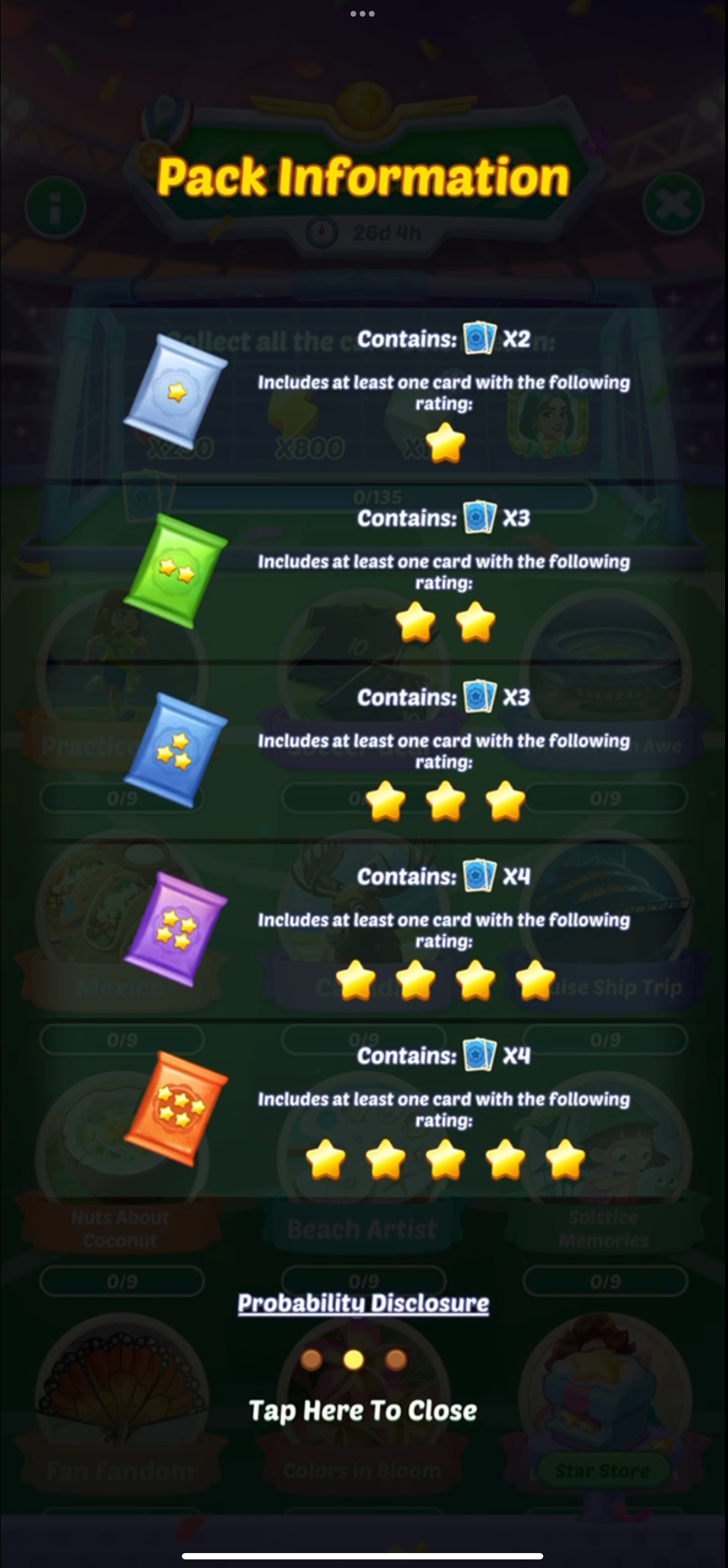 A Gossip Harbor card-pack event screen.
