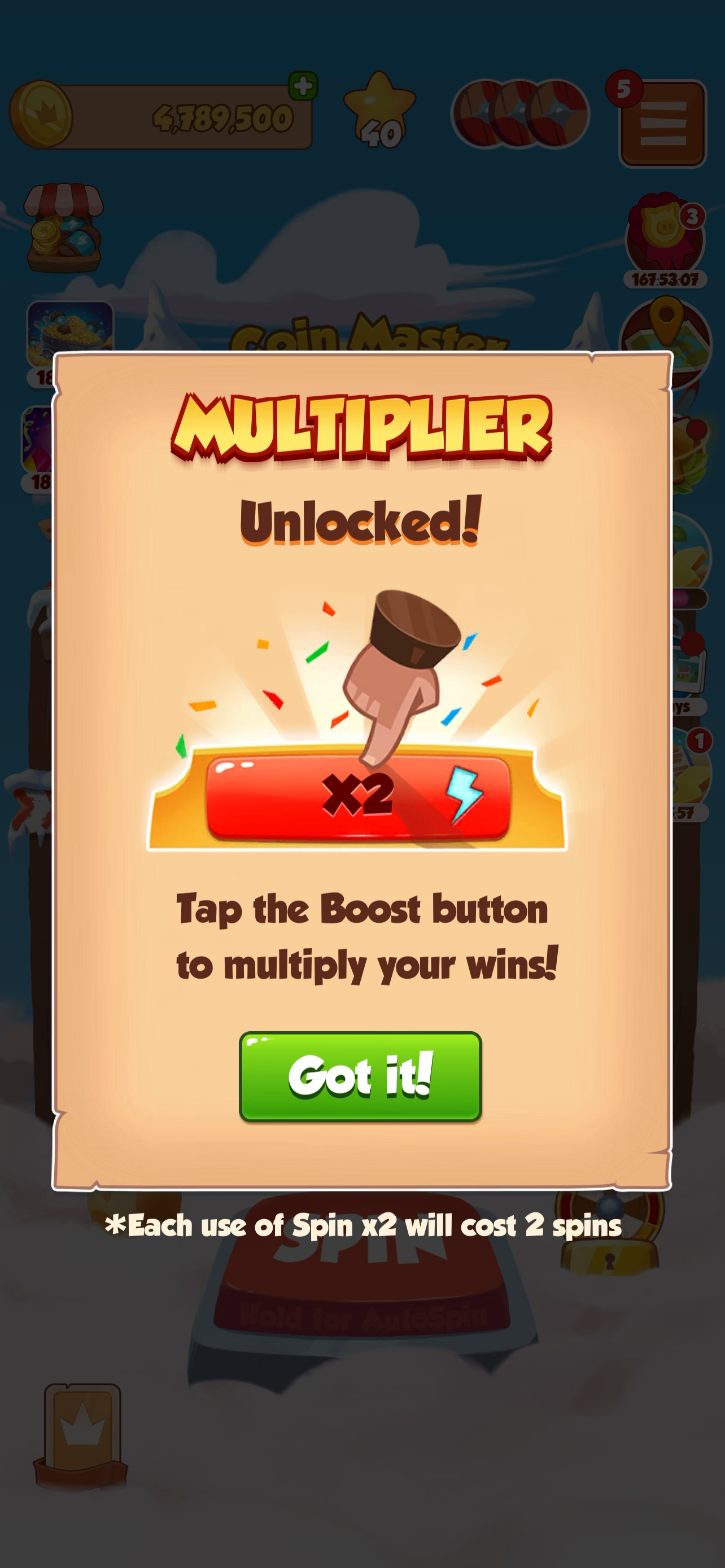 A Coin Master spin multiplier that burns spins faster.