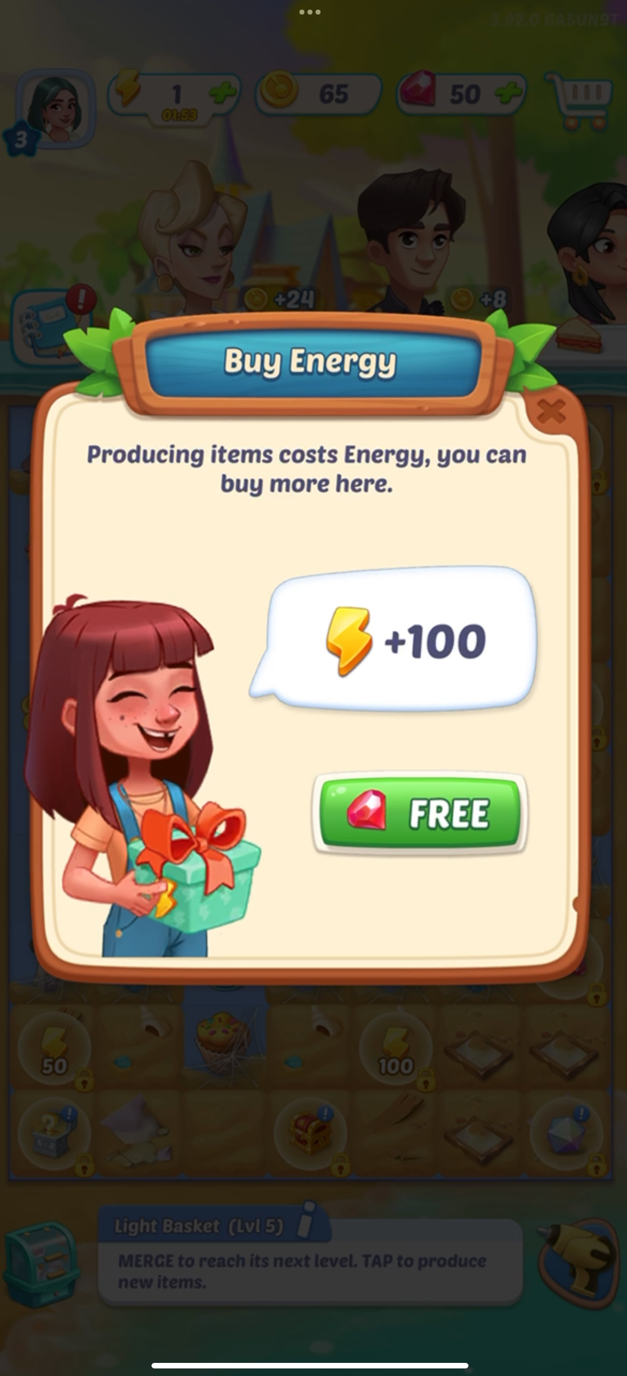 Gossip Harbor energy-purchase prompt.