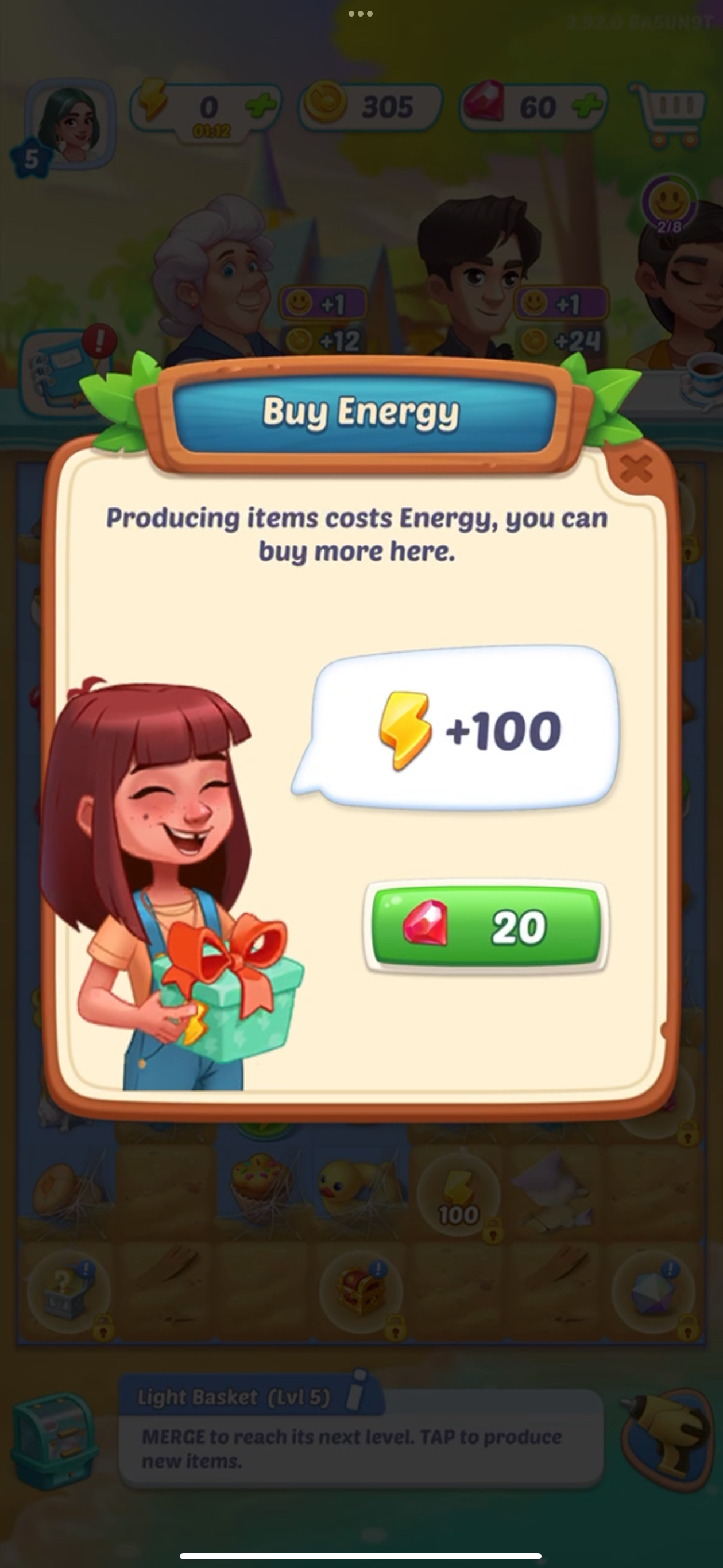 Gossip Harbor gem-for-energy exchange in the shop.