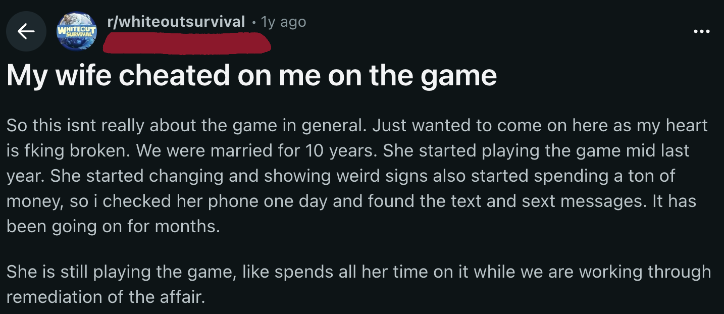 Whiteout Survival players recounting in-game affairs.