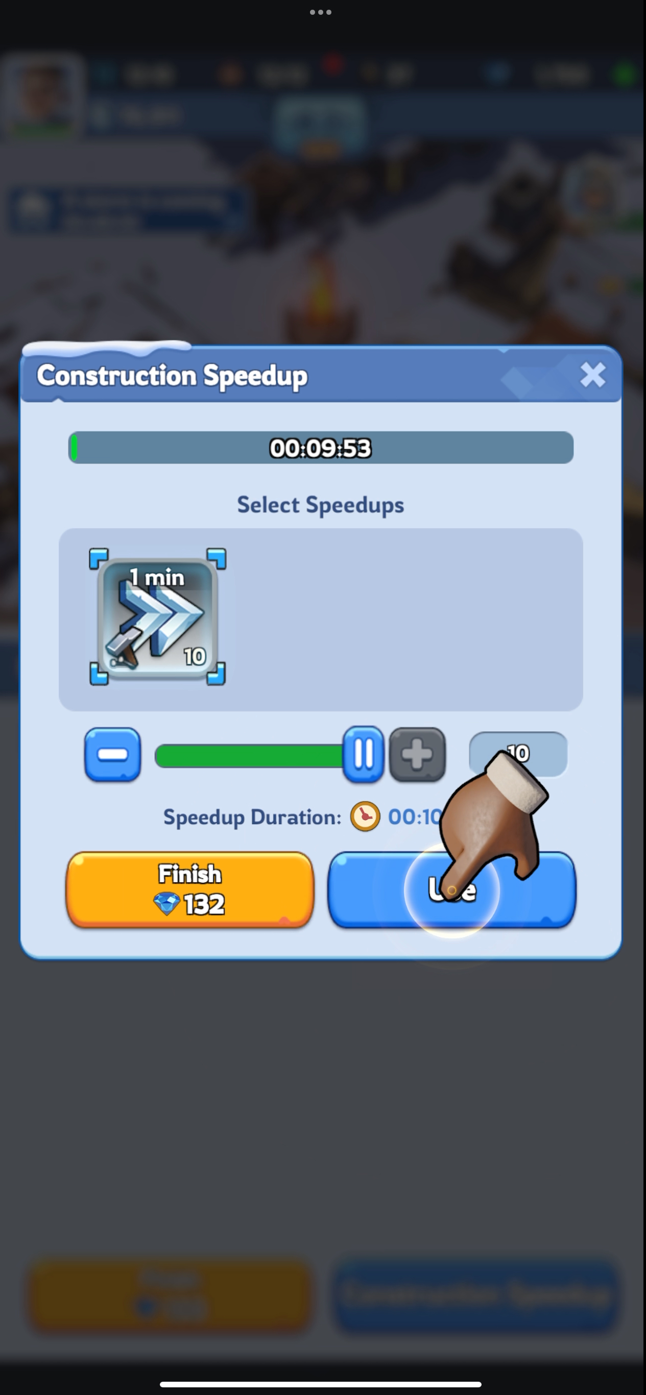 A Whiteout Survival speed-up mechanic for construction or combat.